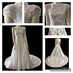 Vintage After Six Wedding dress with train & sleeveless gloves size 8